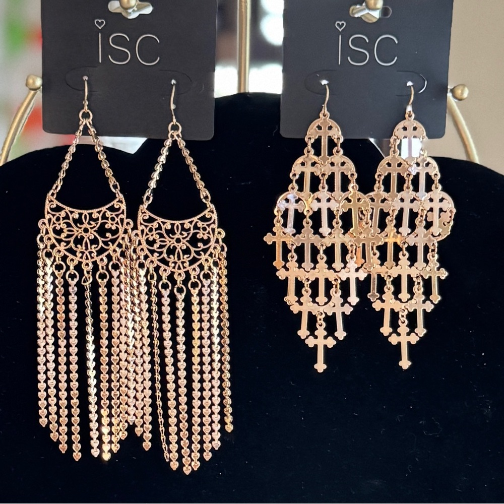 2 pairs of Rose Gold Chandelier Earrings Bundle
